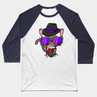 Cute White Cat jamming on the drums Baseball T-Shirt